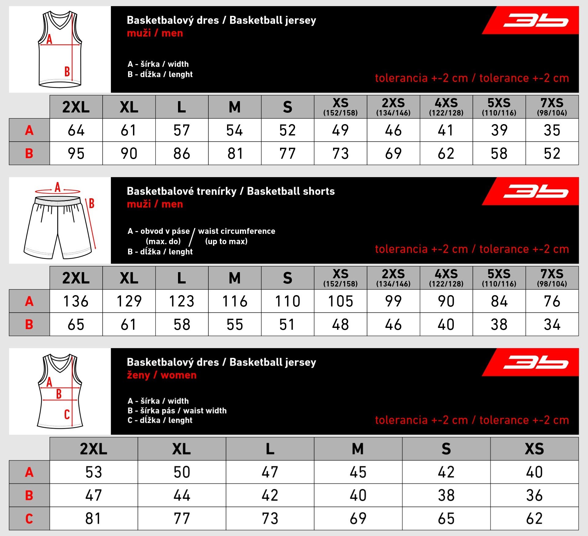 BK Rovinka dres size chart