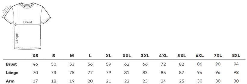 BK Rovinka size chart - mens tshirt