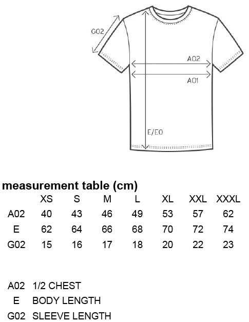 BK Rovinka size chart - womans tshirt